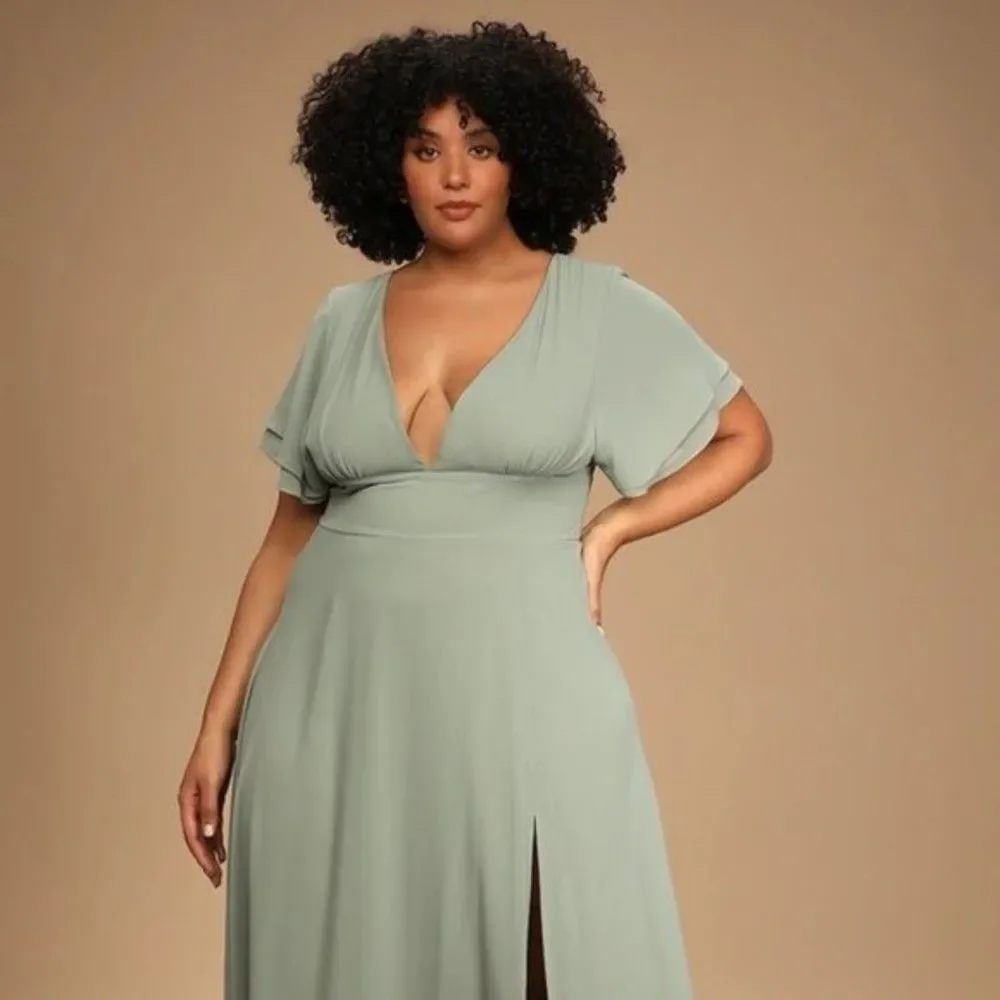 SOLD NWT Lulus Promise Of Love Sage Brush Flutter Sleeve Maxi Dress Size 2X - Picture 8 of 16